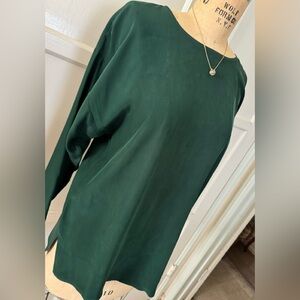 Eileen Fisher, Emerald Green size one 100% silk top , elegant Zen, comfy